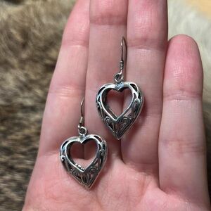 Vintage sterling silver art nouveau style puffy open work heart earrings